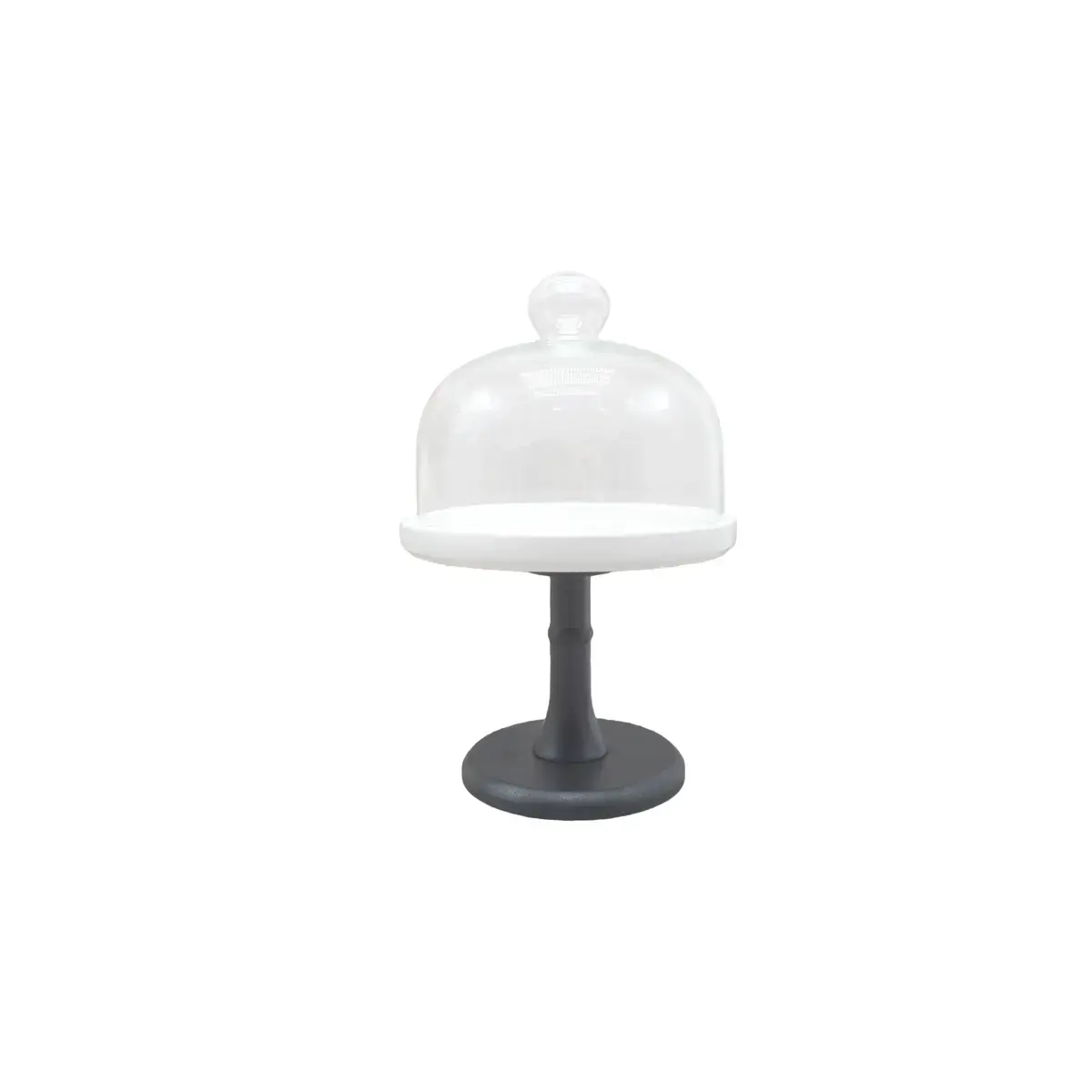 Cloche à gâteau en verre sur pied céramique ø 17,5 x H 26 cm - Présentoir gâteau sur pied - Blanc / Noir - Cloches à gâteaux, Présentoirs gâteaux