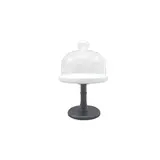 Cloche à gâteau en verre sur pied céramique ø 17,5 x H 26 cm - Présentoir gâteau sur pied - Blanc / Noir - Emballage alimentaire