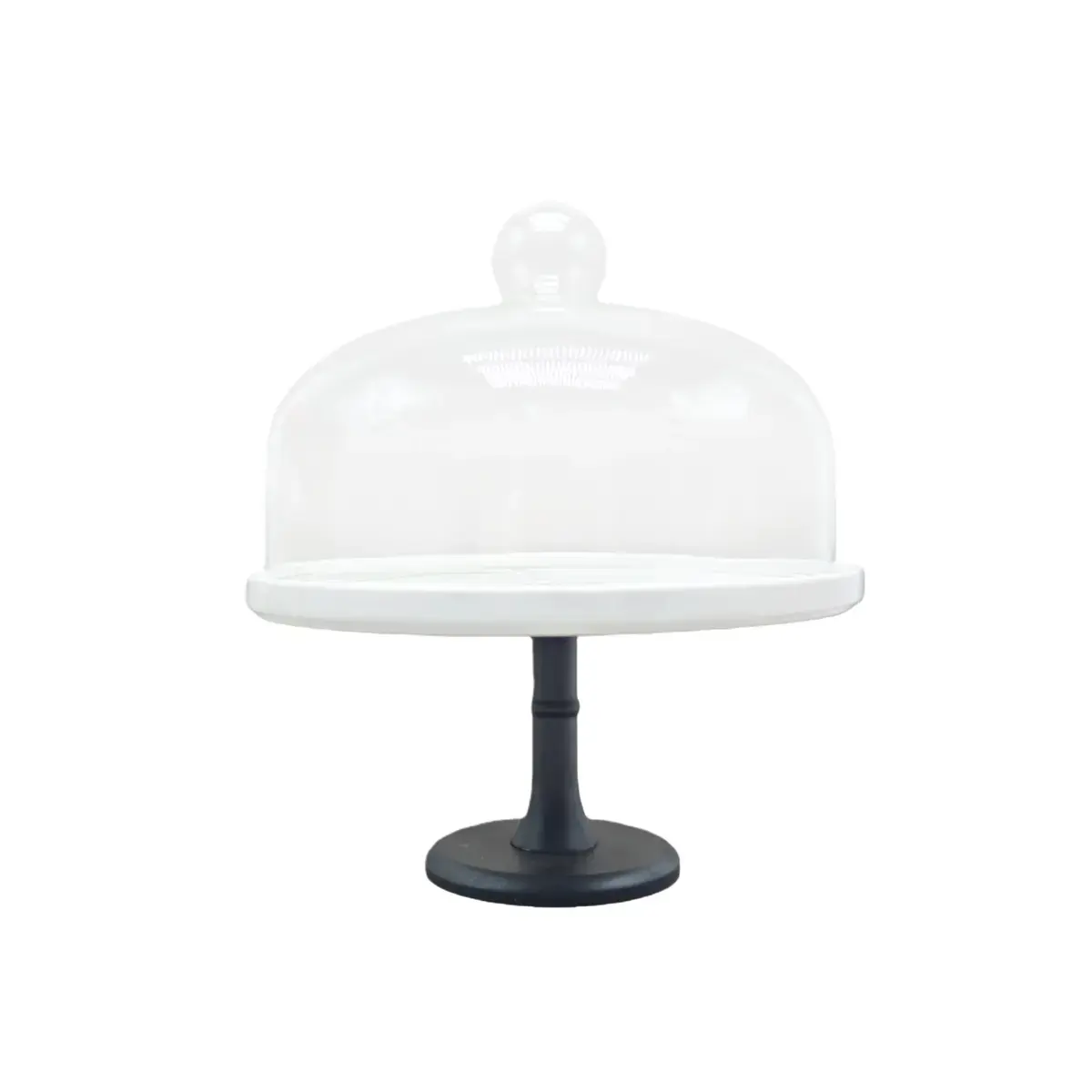 Cloche à gâteau en verre sur pied céramique ø 24 x H 28,5 cm - Présentoir gâteau sur pied - Blanc / Noir - Cloches à gâteaux, Présentoirs gâteaux