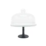 Cloche à gâteau en verre sur pied céramique ø 24 x H 28,5 cm - Présentoir gâteau sur pied - Blanc / Noir - Emballage alimentaire