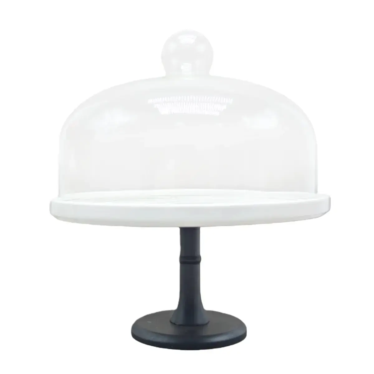 Cloche à gâteau en verre sur pied céramique ø 28 x H 31 cm - Présentoir gâteau sur pied - Blanc / Noir - Cloches à gâteaux, Présentoirs gâteaux