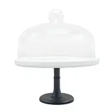 Cloche à gâteau en verre sur pied céramique ø 28 x H 31 cm - Présentoir gâteau sur pied - Blanc / Noir - Cloches à gâteaux, Présentoirs gâteaux