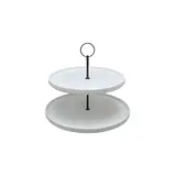 Présentoir à gâteaux 2 niveaux en céramique ø 28 / 24 x H 22 cm – Serviteur à gâteaux - Blanc - Emballage alimentaire
