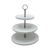 Présentoir à gâteaux 3 niveaux en céramique ø 28 / 24 / 17,5 x H 32 cm – Serviteur à gâteaux - Blanc - Emballage alimentaire