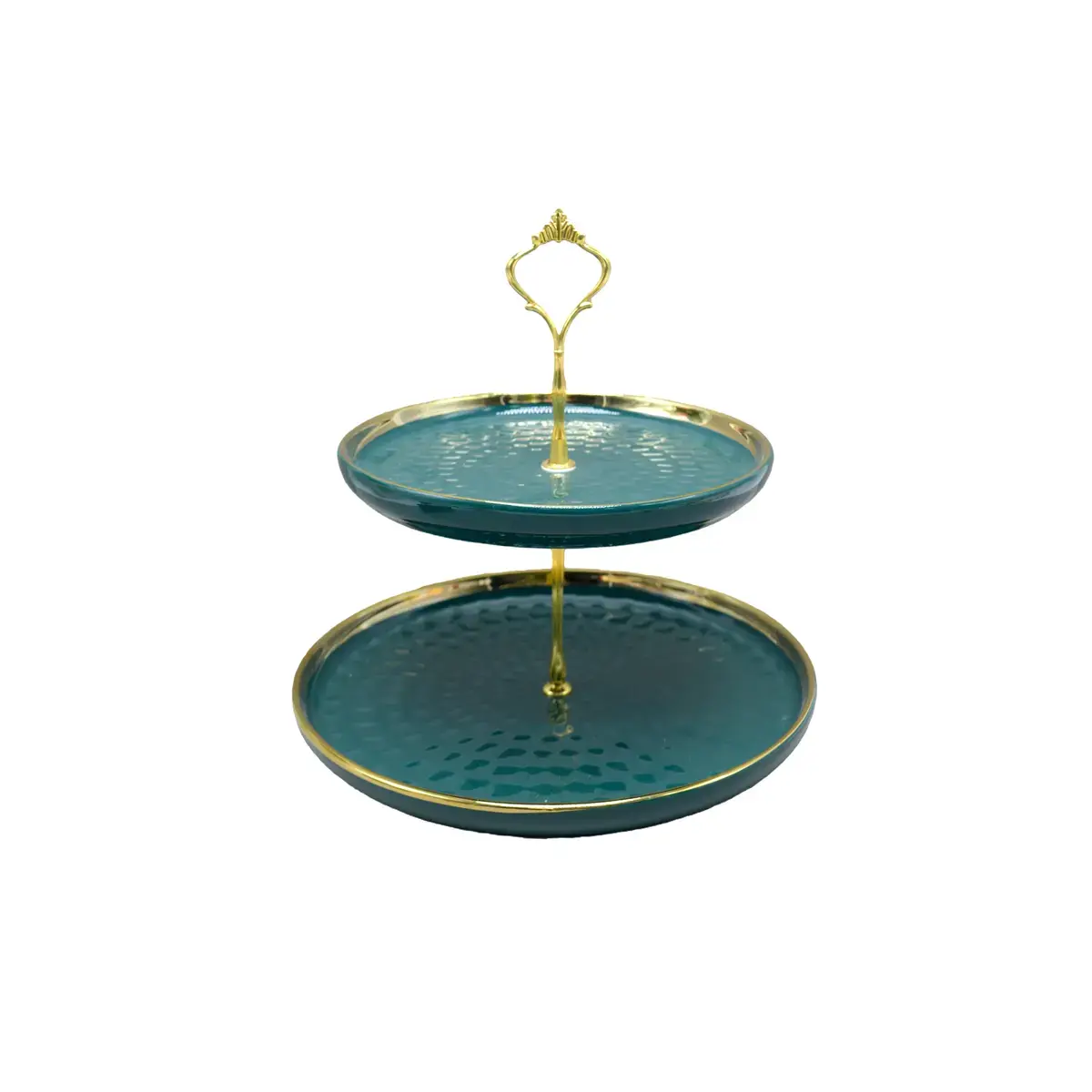 Présentoir à gâteaux 2 niveaux en céramique ø 25,5 / 20 x H 25 cm – Serviteur à gâteaux - Vert / Or - Cloches à gâteaux, Présentoirs gâteaux