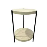 Table de présentation 2 plateaux effet travertin ø 41,5 x H 60 cm – Table d’appoint 2 plateaux bois et métal - Podiums de présentation, Présentoirs 3 niveaux