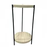 Table de présentation 2 plateaux effet travertin ø 41,5 x H 80 cm – Table d’appoint 2 plateaux bois et métal - Podiums de présentation, Présentoirs 3 niveaux