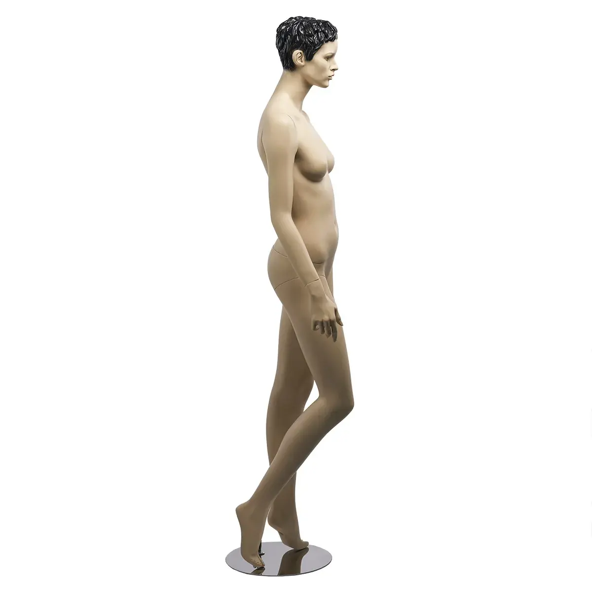 Mannequin femme cheveux sculptés, bras le long du corps H 178 cm Fibre de verre - Chair - Mannequins cheveux sculptés-2