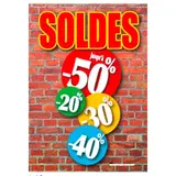 Affiche Soldes -20% jusqu'à  -50% 120 x 170 cm fond brique - Affiches Promo, Affiches prix