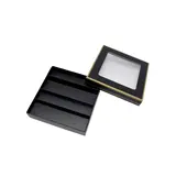 Coffret carton carré pour chocolats 4 rangées avec couvercle à fenêtre 12 x 12 x 3 cm carton 300 g/m² - Noir / Or - Lot de 10 - Ballotins chocolats vides