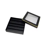 Coffret carton carré pour chocolats 5 rangées avec couvercle à fenêtre 15 x 15 x 3 cm carton 300 g/m² - Noir / Or - Lot de 10 - Ballotins chocolats vides