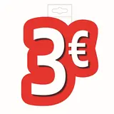 Affiche prix 3€ cartonnée Rouge / Blanc 28 x 21,5 cm - Affiche promo - Affiches Promo, Affiches prix