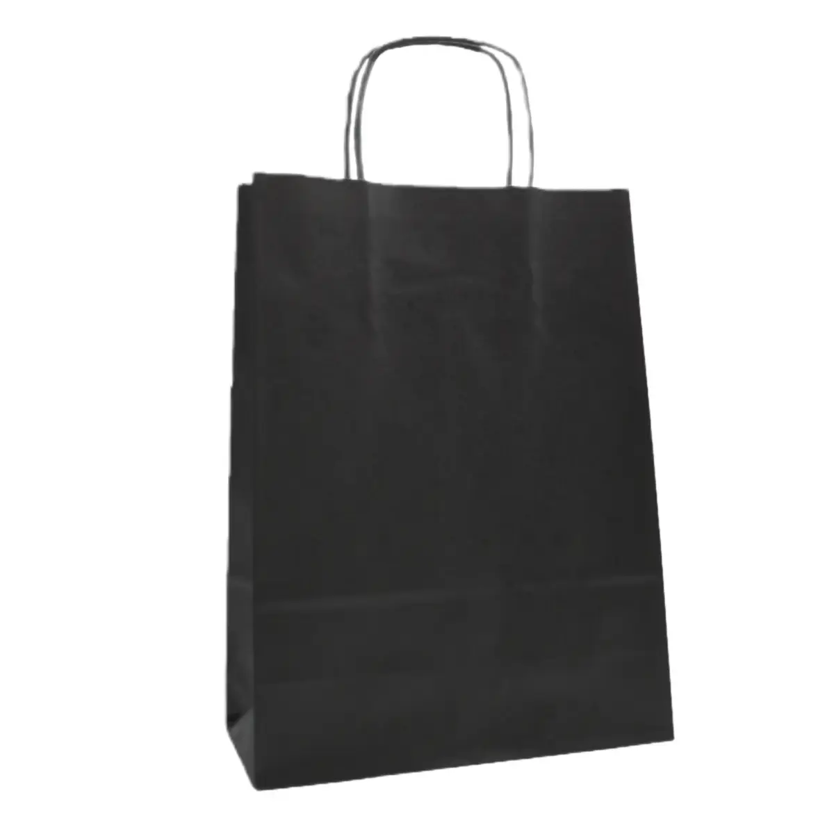 Sac kraft noir poignées torsadées 35 + 14 x 45 cm intérieur blanc – Paquet de 100 - Sacs kraft couleur poignées torsadées
