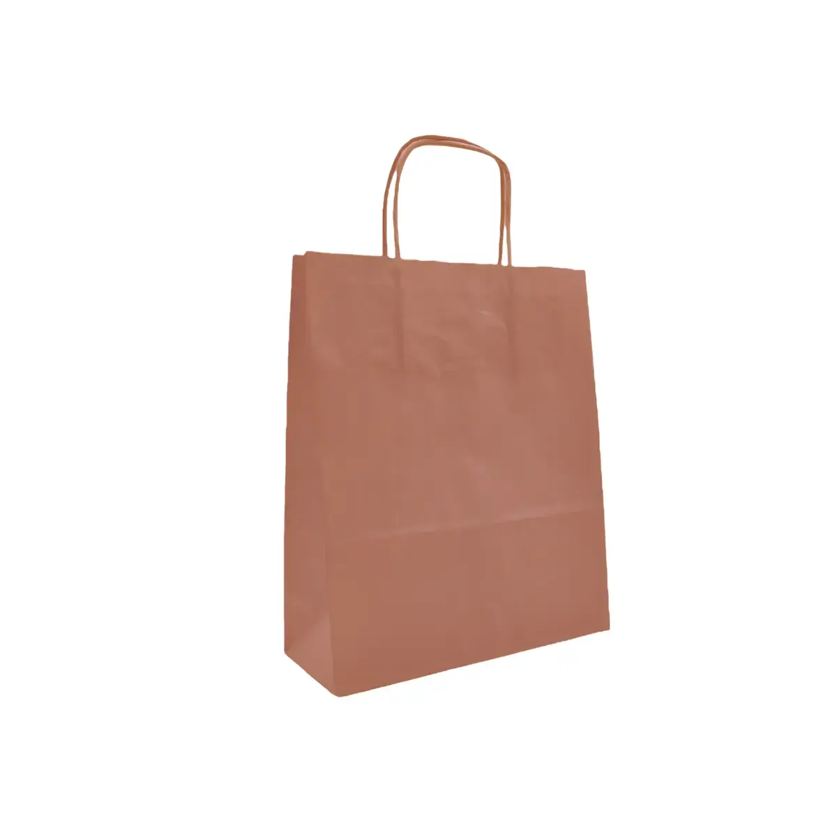 Sac kraft Terre de Sienne poignées torsadées assorties 24 x 12 x 31 cm 100 g/m² - Paquet de 100 - Sacs kraft couleur poignées torsadées