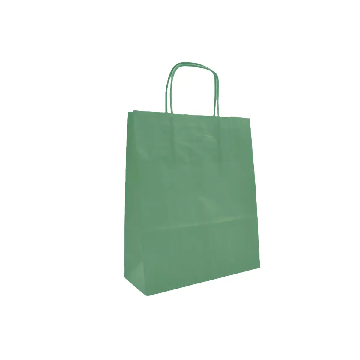Sac kraft vert tilleul poignées torsadées 24 + 12 x 31 cm intérieur blanc – Paquet de 100 - Sacs kraft couleur poignées torsadées