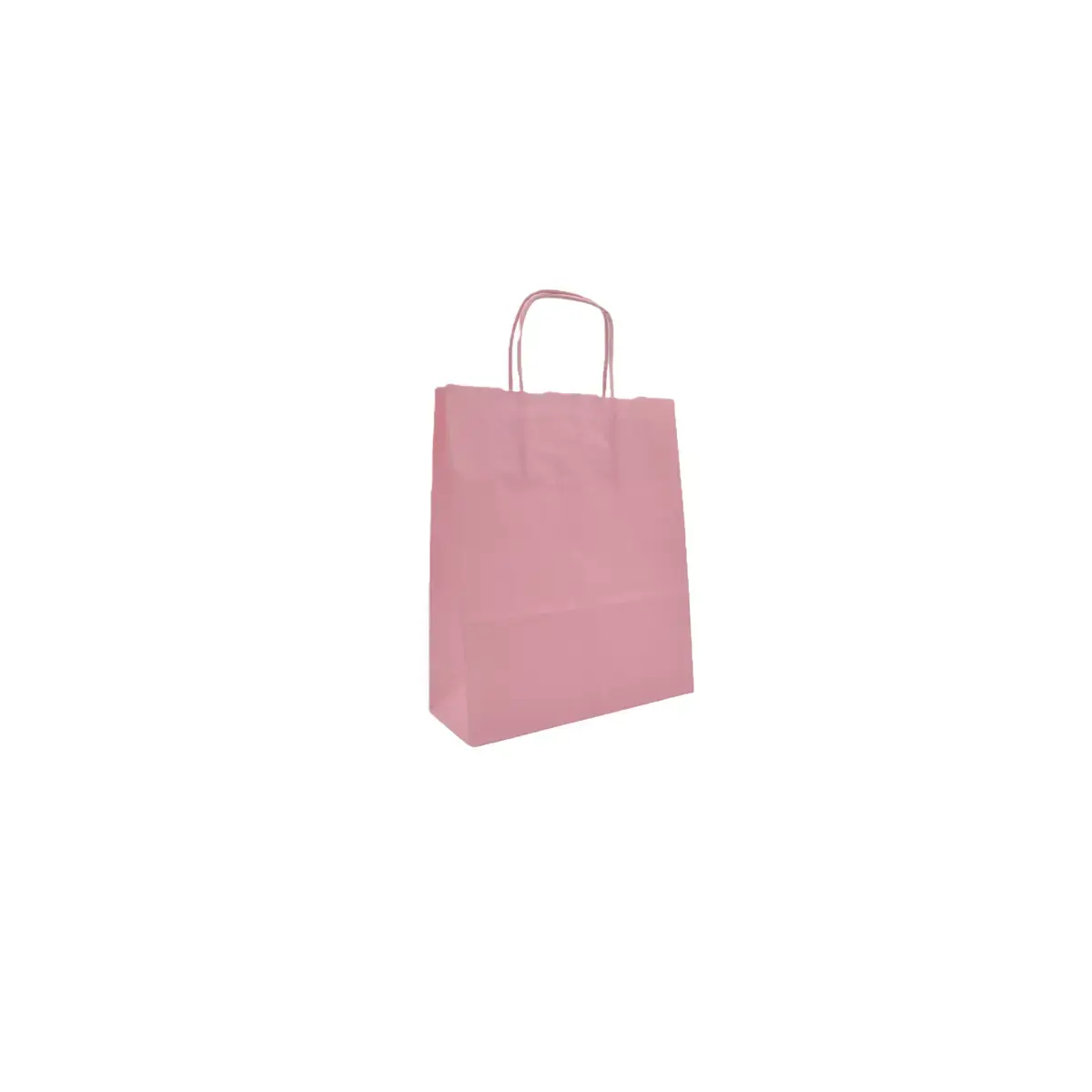 Sac kraft rose poudré poignées torsadées assorties 19 x 8 x 24 cm 100 g/m² – Petit sac papier rose boutique – Paquet de 100 - Sacs kraft couleur poignées torsadées