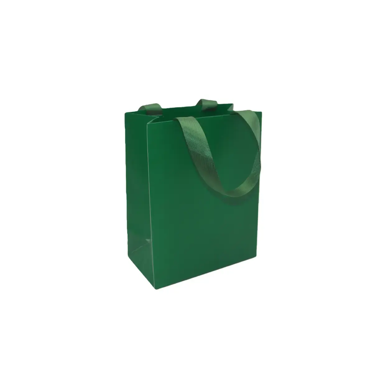 Sac papier vert gaufré poignées ruban 11,5x7x15,5cm 250g/m², paquet de 20 - Sacs pelliculés unis, poignées ruban