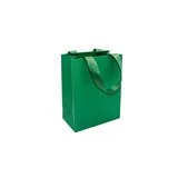 Sac papier vert gaufré poignées ruban 11,5x7x15,5cm 250g/m², paquet de 20 - Sacs pelliculés unis, poignées ruban