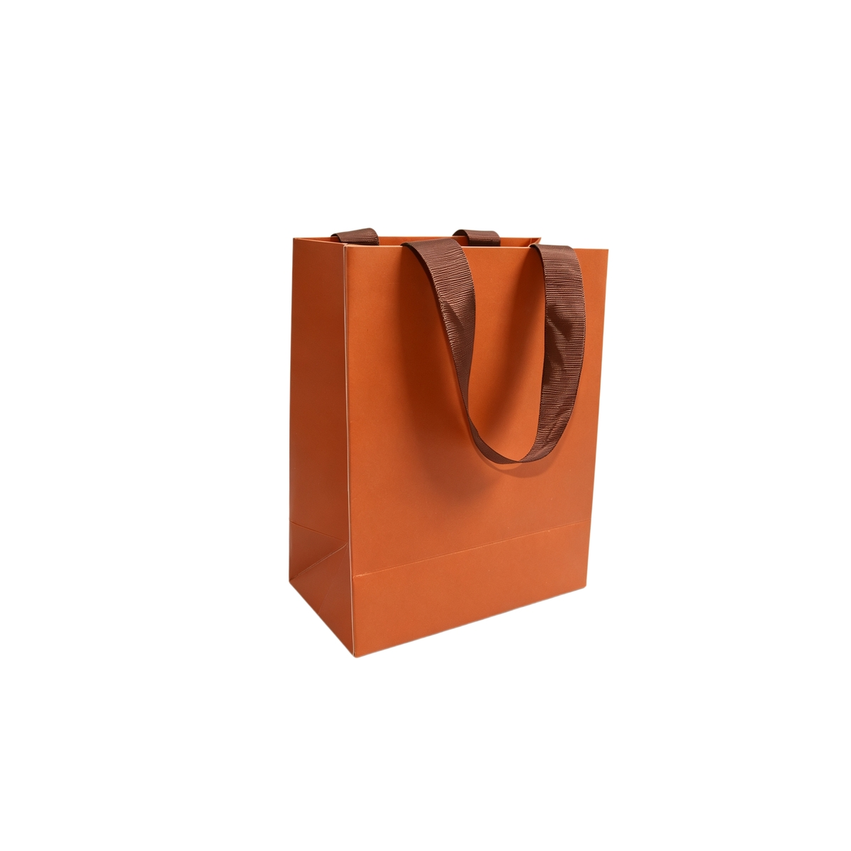 Sac papier pelliculé mat Marron avec poignées ruban 12 x 7 x 15 cm - Paquet de 20 - Sacs pelliculés unis, poignées ruban