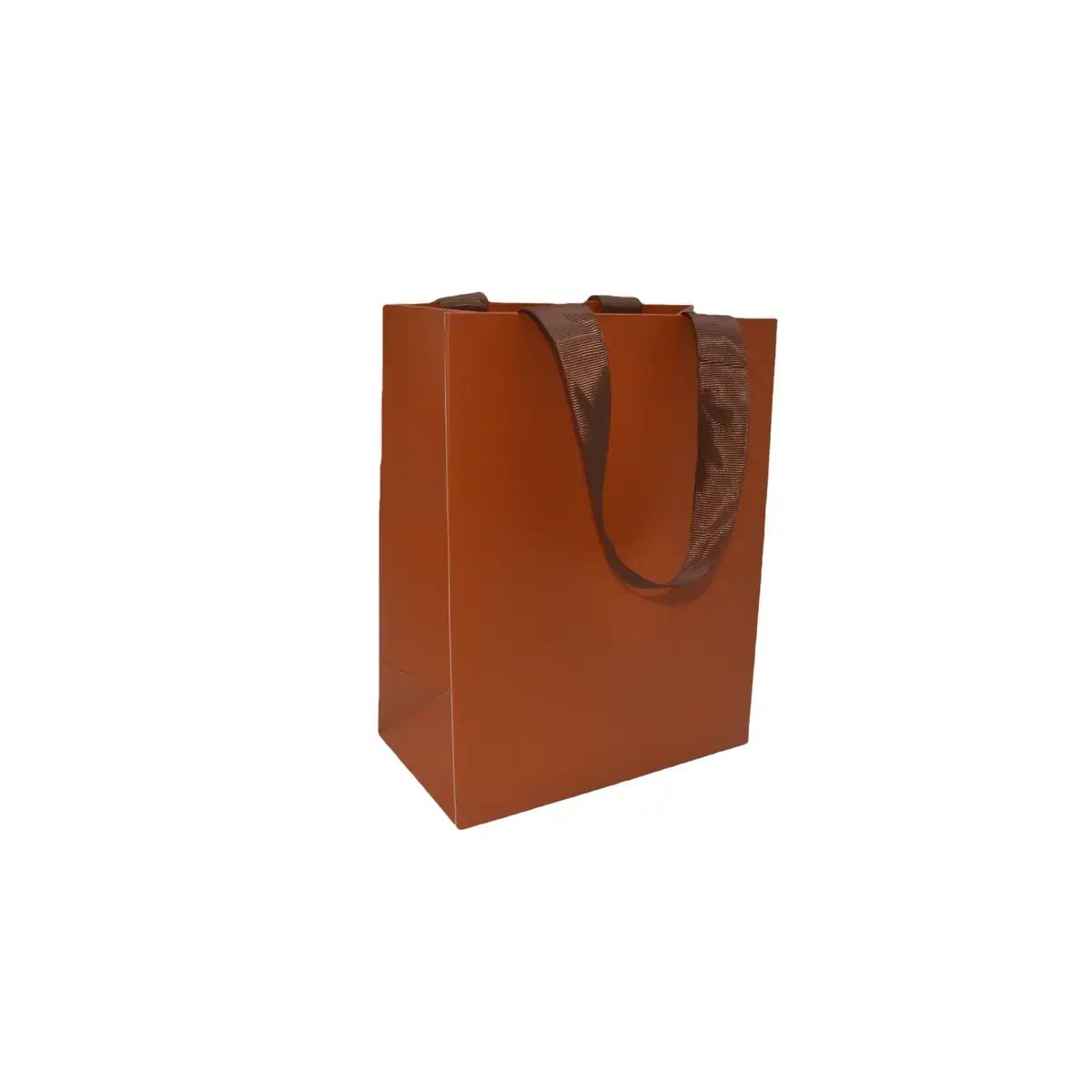 Sac papier pelliculé mat Marron avec poignées ruban 12 x 7 x 15 cm - Paquet de 20 - Sacs pelliculés unis, poignées ruban