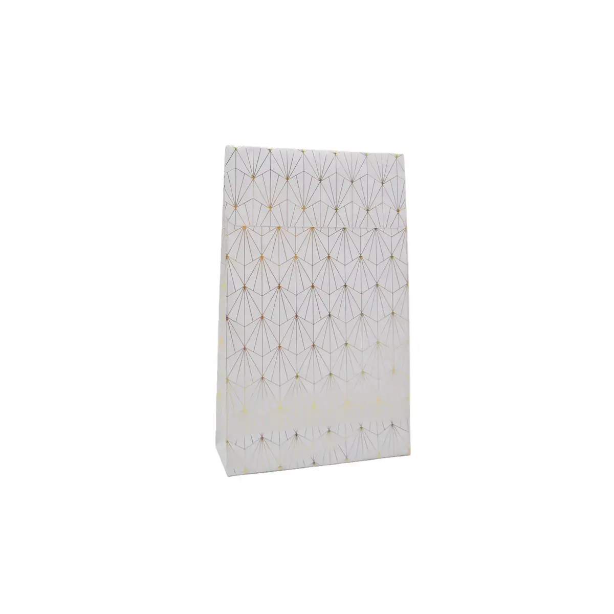 Pochette cadeau papier couché blanc à fermeture adhésive motif Art déco or 10 x 4 x 15,7 cm 180 g/m² - Paquet de 50 - Pochettes cadeaux luxe