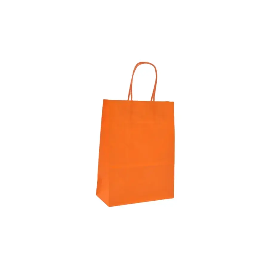 Sac kraft orange poignées torsadées assorties 19 x 8 x 24 cm 100 g/m² – Petit sac papier couleur pour boutiques et salons – Paquet de 100 - Sacs kraft couleur poignées torsadées