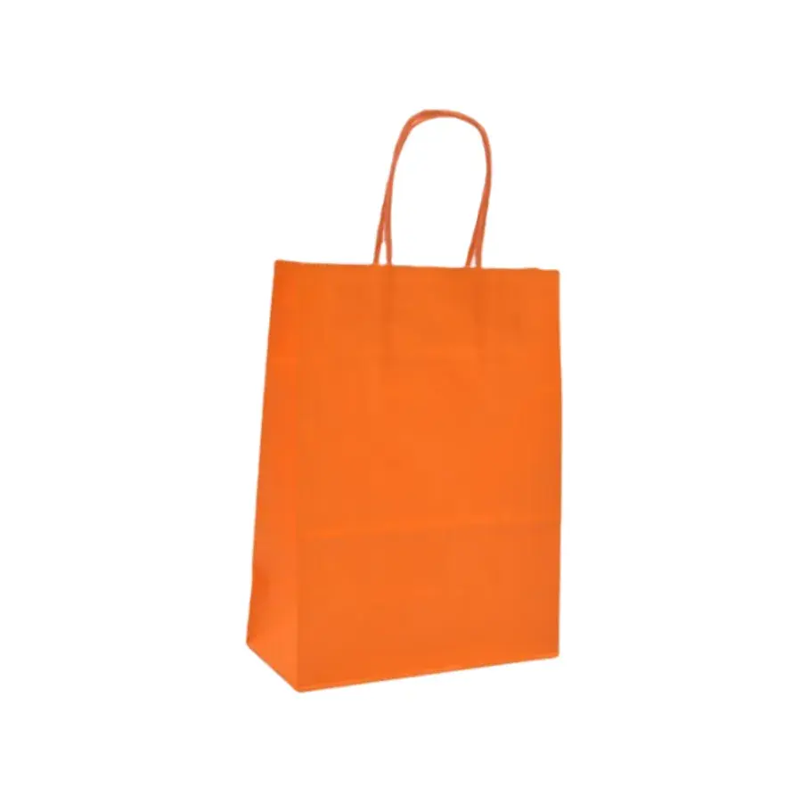 Sac kraft orange poignées torsadées assorties 24 x 12 x 31 cm 100 g/m² – Sac papier couleur format moyen pour boutiques – Paquet de 100 - Sacs kraft couleur poignées torsadées