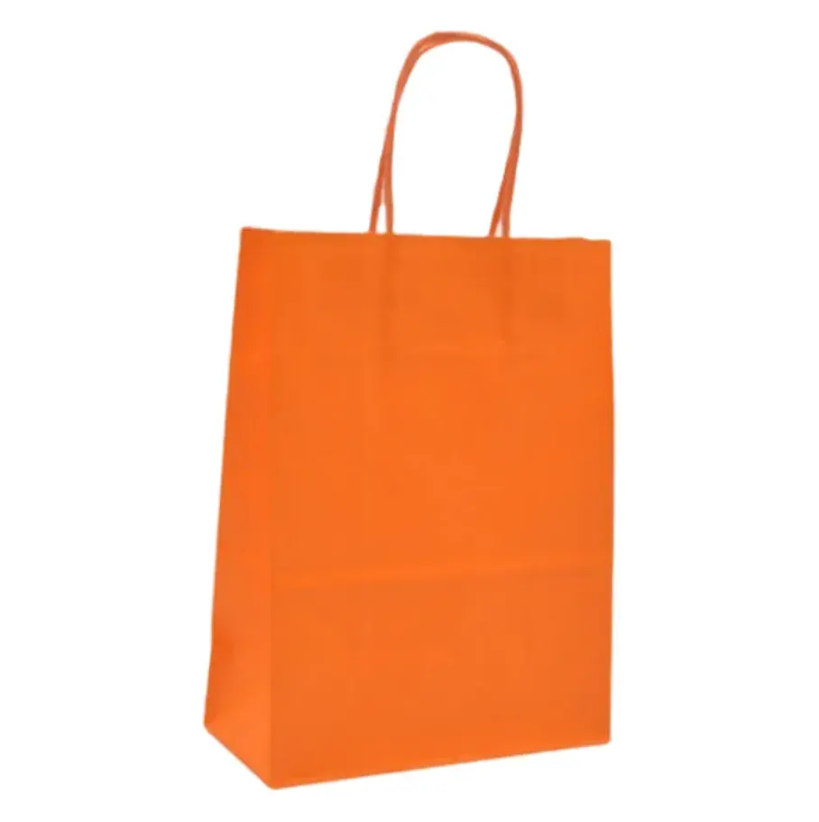 Sac kraft orange poignées torsadées assorties 35 x 14 x 45 cm 100 g/m² – Grand sac papier couleur pour vêtements et salons – Paquet de 100 - Sacs kraft couleur poignées torsadées