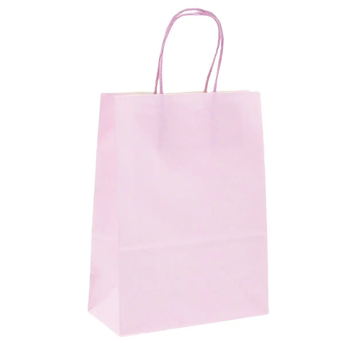 Sac kraft Rose pastel poignées torsadées assorties 16 x 8 x 22 cm 117 g/m² – Sac papier - Paquet de 100 - Sacs kraft couleur poignées torsadées