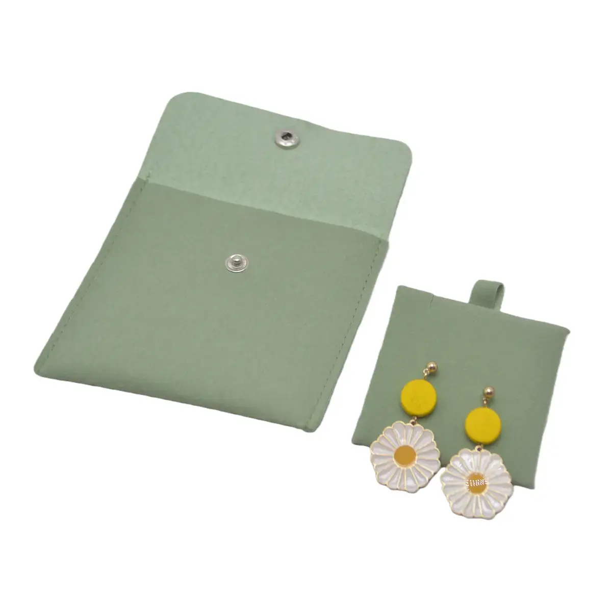 Pochette bijoux suédine avec pression 8 x 8 cm – Sachet Bijoux - Vert - Paquet de 20 - Pochettes bijoux, Support bijoux-3