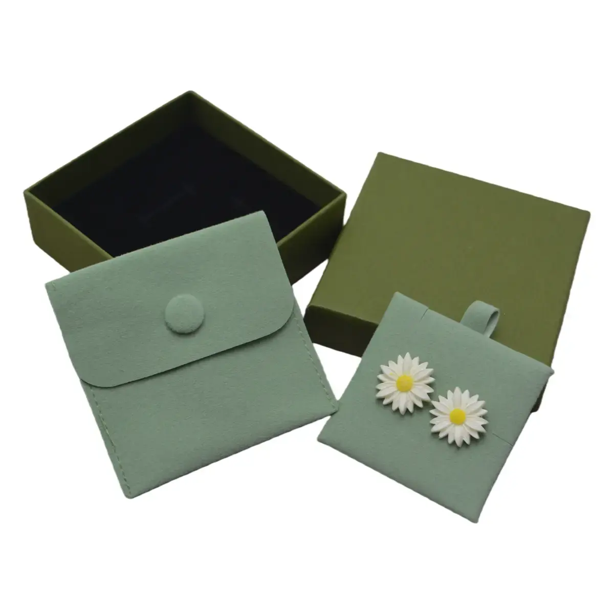 Pochette bijoux suédine avec pression 8 x 8 cm – Sachet Bijoux - Vert - Paquet de 20 - Pochettes bijoux, Support bijoux-4