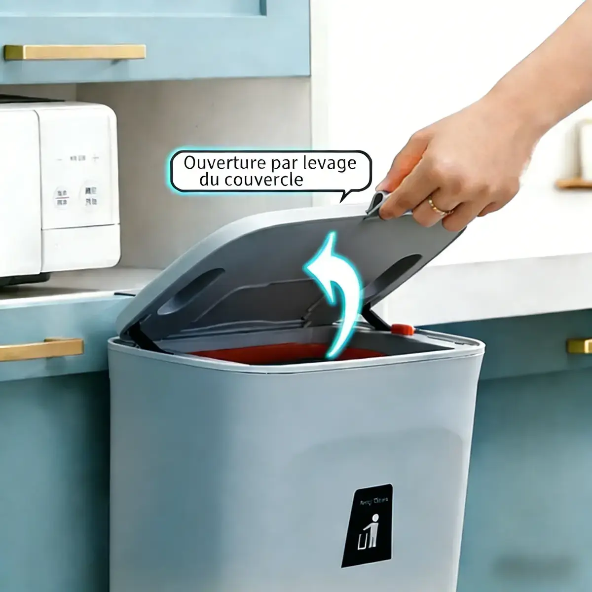 Poubelle murale à couvercle double fonction 9 L – Poubelle de comptoir - poubelle à suspendre - Gris - Poubelles professionnelles-7