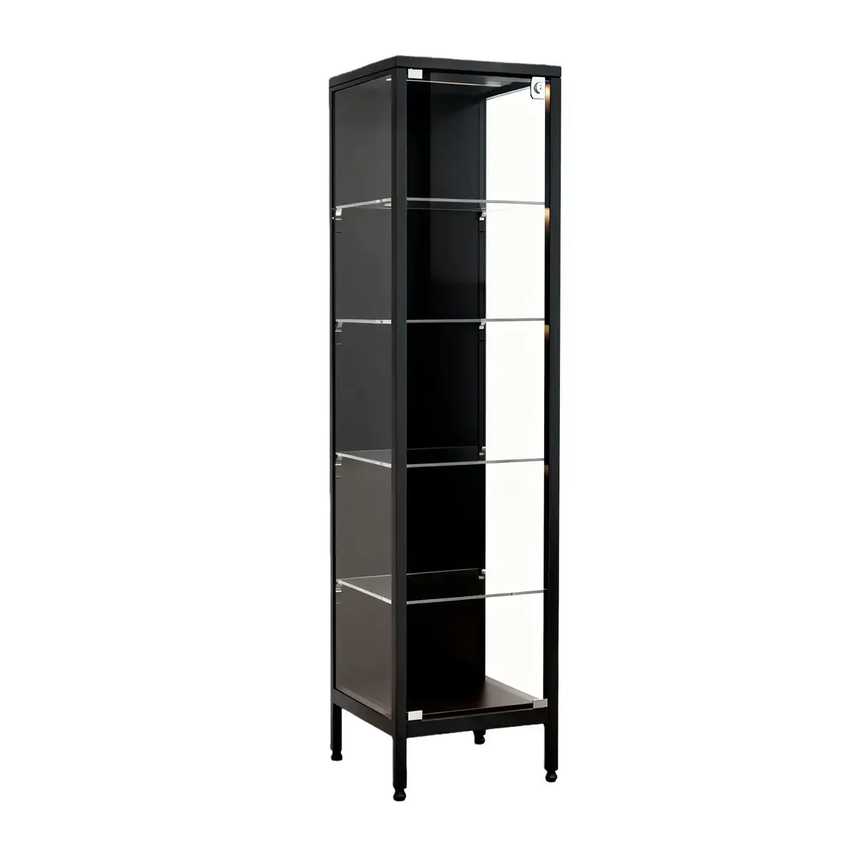 Vitrine colonne métal noir 4 tablettes verre 40 x 40 x 160 cm – Vitrine d’exposition - Vitrine exposition magasin - Vitrine Verre & Métal