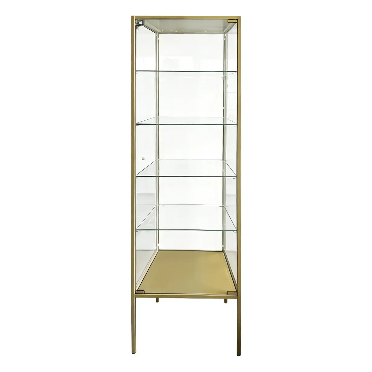 Vitrine colonne métal doré 4 tablettes verre 40 x 40 x 181 cm – Vitrine d’exposition - Vitrine exposition magasin - Vitrine Verre & Métal