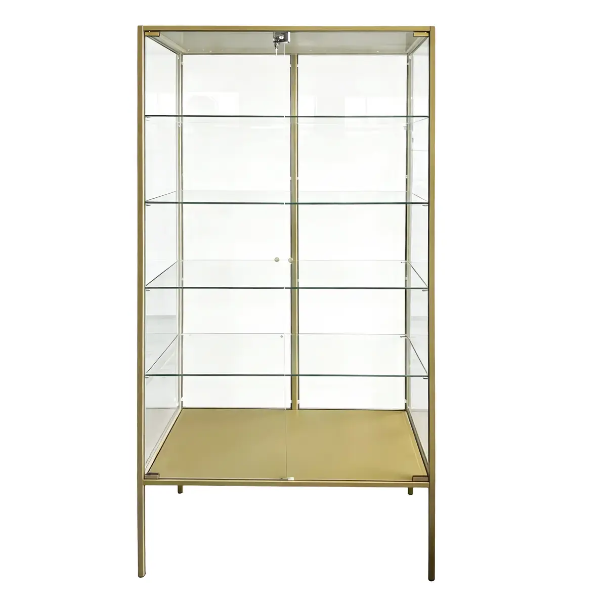 Vitrine d'exposition métal doré 4 tablettes verre 80 x 40 x 181 cm – Meuble vitrine - Meuble vitrine exposition magasin - Vitrine Verre & Métal