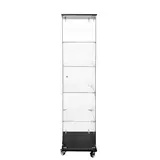 Vitrine colonne bois noir 4 tablettes verre sur roulettes 40 x 40 x 181 cm – Vitrine d’exposition - Vitrine exposition magasin - Mobilier Magasin