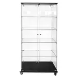 Vitrine d'exposition bois noir 4 tablettes verre sur roulettes 80 x 40 x 181 cm – Meuble vitrine - Meuble vitrine exposition magasin - Vitrines Bois