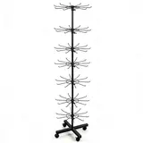 Présentoir tourniquet rotatif métal noir 7 étages ø 42 x 160 cm – Support boutique sur roulettes - Présentoirs à bijoux multifonction