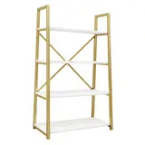 Étagère 4 niveaux métal doré avec tablettes effet bois embossé blanc L 100 x P 40 x H 150 cm - Étagères magasins, Présentoirs bois