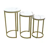 Set de 3 tables basses rondes en marbre blanc / or - Tables de présentation, Sellettes