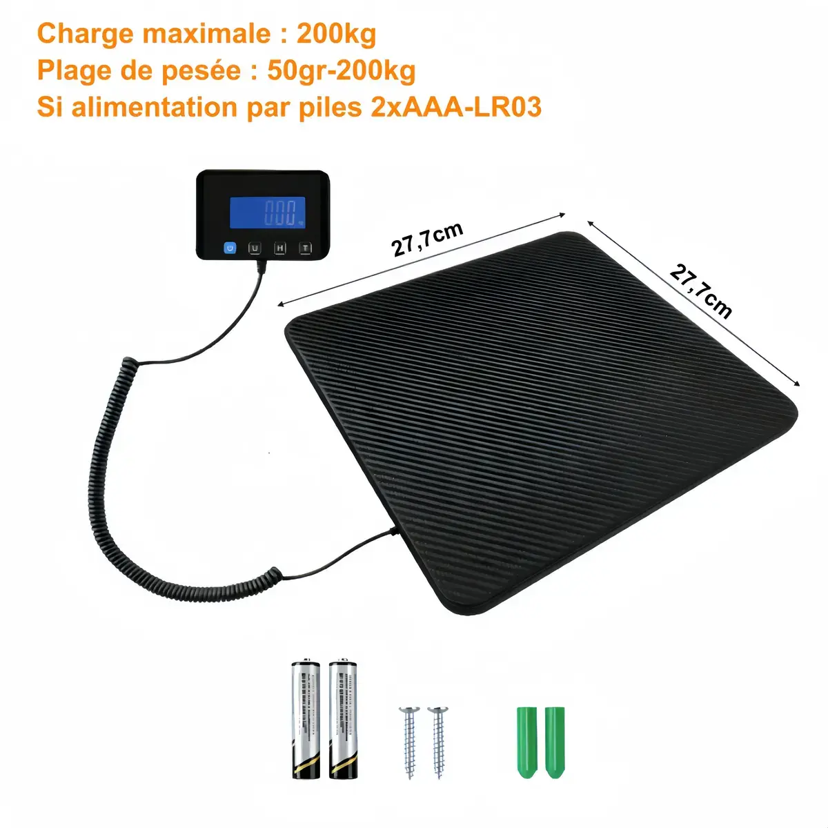 Balance postale numérique noire – Pèse-colis 200 kg plateau 27,7 x 27,7 cm - Pèses colis et pèses lettres-7
