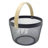 Panier métal mesh rond avec anse bois 8 litres ø 25,5 x H 18 cm - Panier libre service - Noir - Paniers magasin
