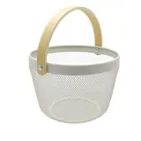 Panier métal mesh rond avec anse bois 8 litres ø 25,5 x H 18 cm - Panier libre service - Blanc - Paniers magasin