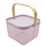 Panier métal mesh carré avec anse bois 8 litres 24,5 x 24,5 x 18 cm - Panier libre service - Rose - Paniers magasin