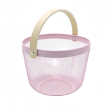 Panier métal mesh rond avec anse bois 8 litres ø 25,5 x H 18 cm - Panier libre service - Rose - Paniers magasin