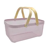 Panier métal mesh rectangle avec anse bois 13 litres 39,7 x 24,5 x 18 cm - Panier libre service - Rose - Paniers magasin