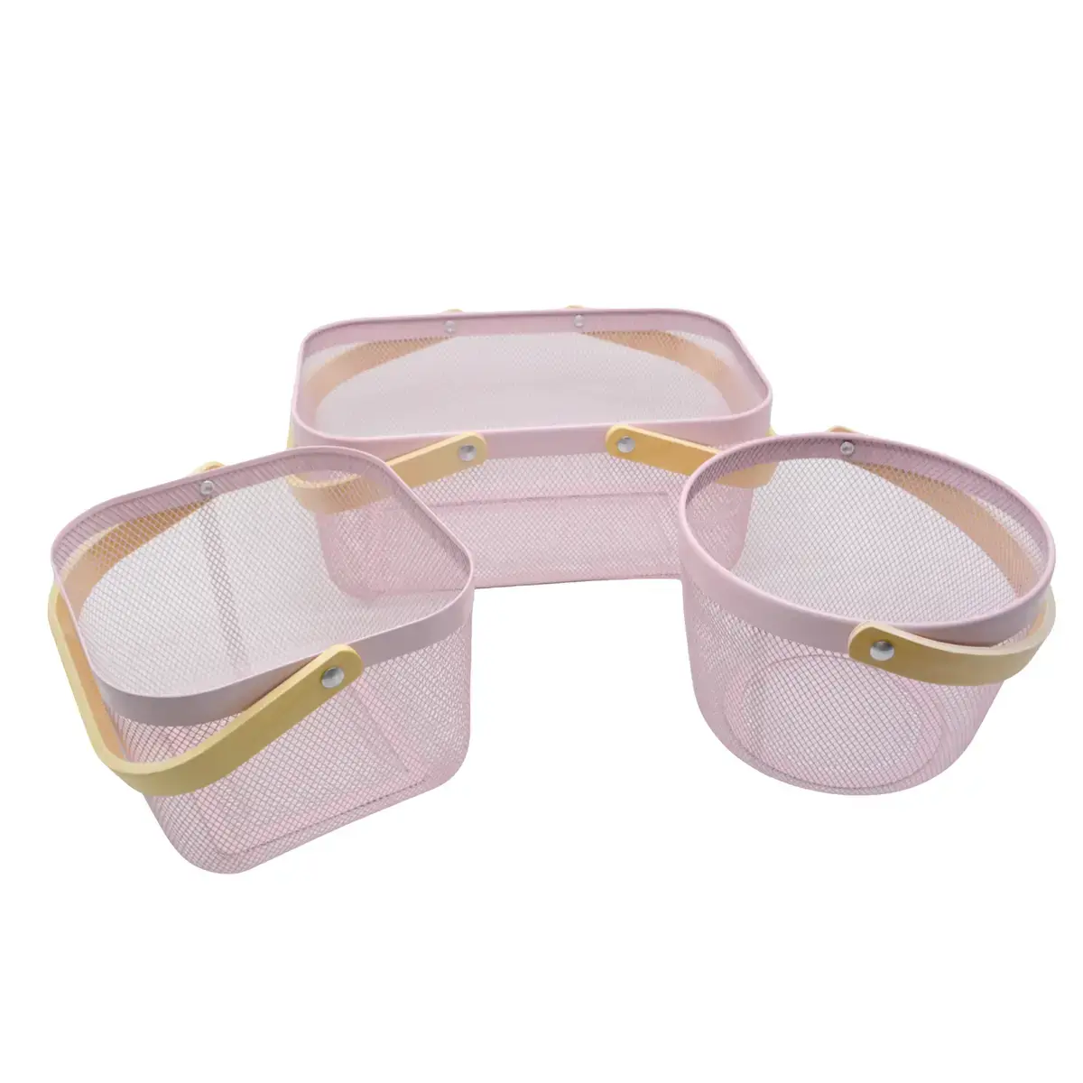 Panier métal mesh rectangle avec anse bois 13 litres 39,7 x 24,5 x 18 cm - Panier libre service - Rose - Paniers magasin-2