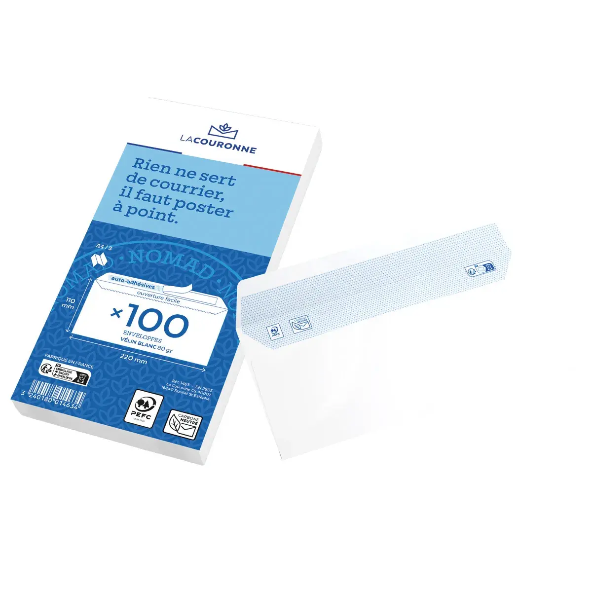 Enveloppe blanche DL 110 x 220 mm 80g sans fenêtre La Couronne - Paquet de 100 - Enveloppes blanches-2