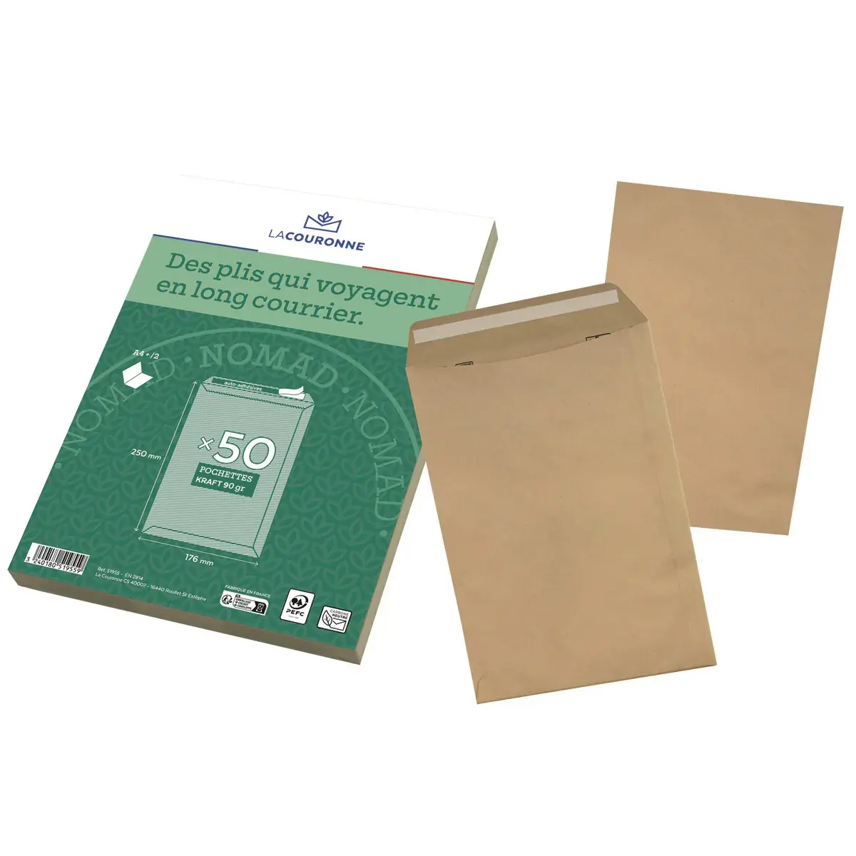 Pochette B5 kraft brun sans fenêtre La Couronne 176 x 250 mm 90g – Paquet de 50 - Enveloppes blanches, Enveloppes kraft-2
