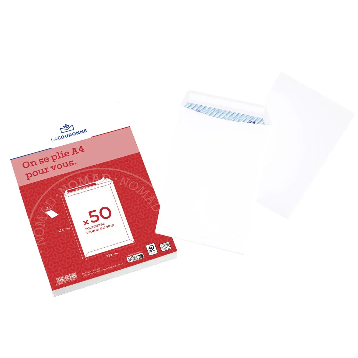 Pochette blanche C4 229 x 324 mm 90g sans fenêtre La Couronne - Paquet de 50 - Enveloppes blanches, Enveloppes kraft